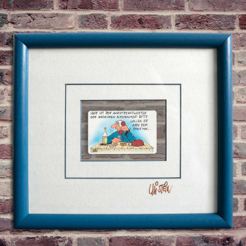 "Telefonkarte im Bilderrahmen"  Handsigniert von Uli Stein