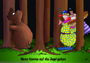 Postkarte / Wenn Clowns jagen