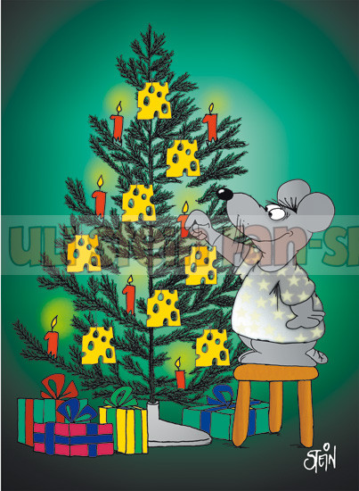Postkarte Weihnachten / Baumschmuck Maus
