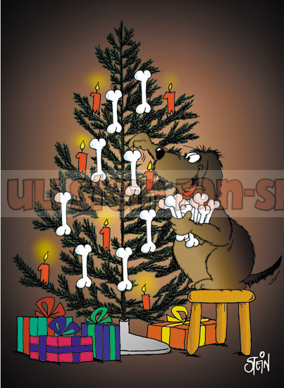 Postkarte Weihnachten / Baumschmuck Hund