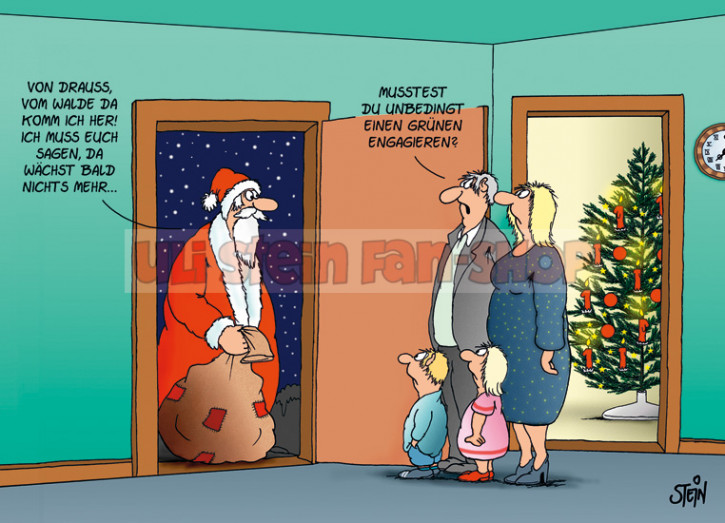 Postkarte Weihnachten / Grüner Weihnachtsmann