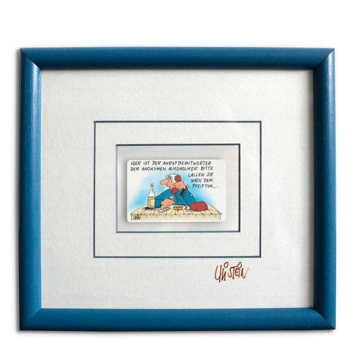 "Telefonkarte im Bilderrahmen"  Handsigniert von Uli Stein