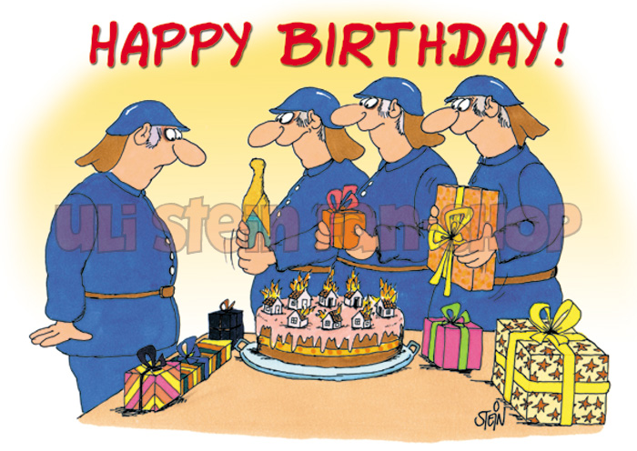 Postkarte Happy Birthday Feuerwehr