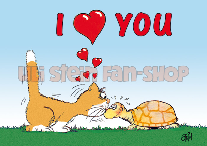 Postkarte I Love You, Katze Schildkröte